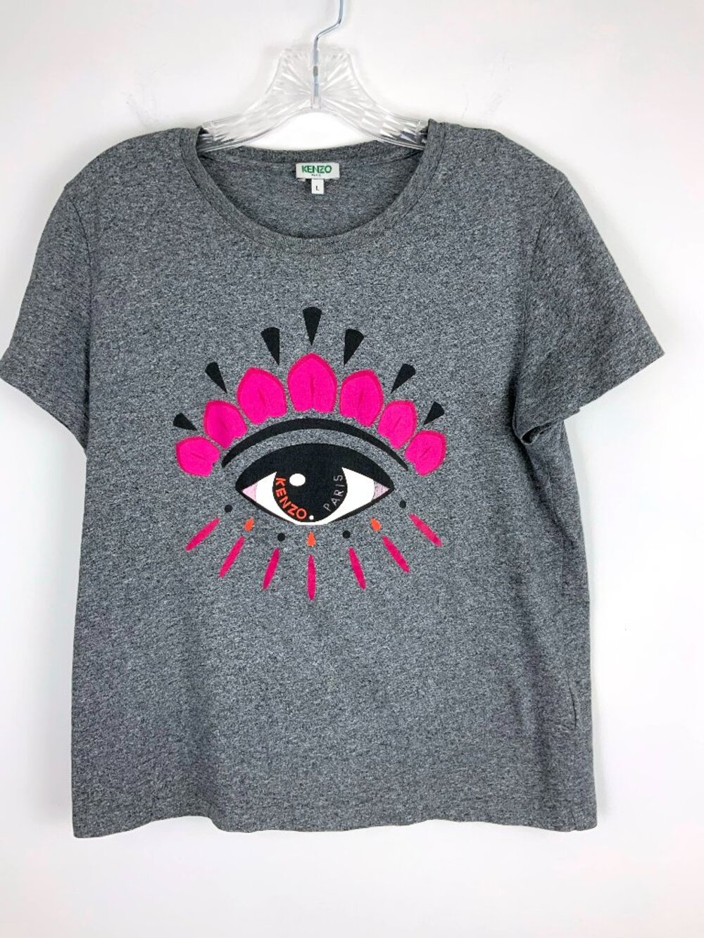 Authentic KENZO Paris Eye Gray Graphic  Cotton T-Shirt Sz L